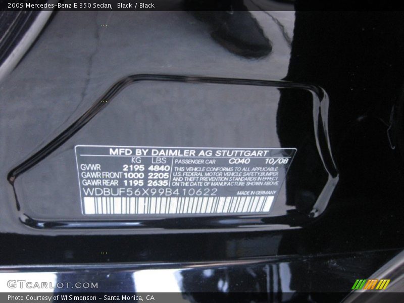 Black / Black 2009 Mercedes-Benz E 350 Sedan