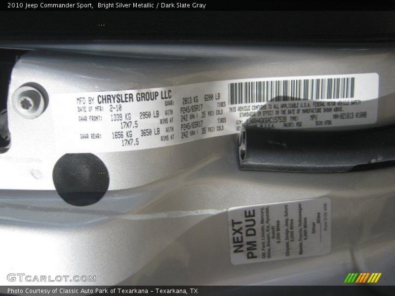 Bright Silver Metallic / Dark Slate Gray 2010 Jeep Commander Sport