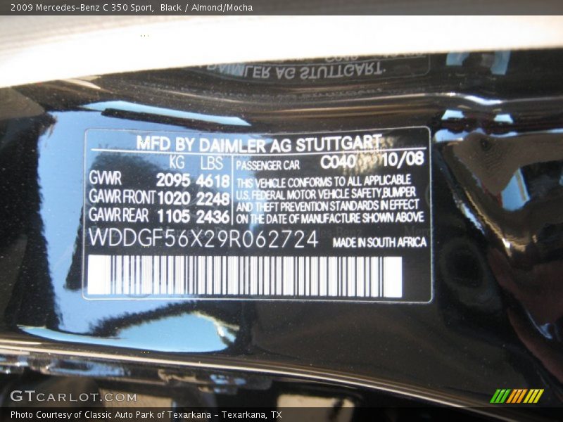Black / Almond/Mocha 2009 Mercedes-Benz C 350 Sport
