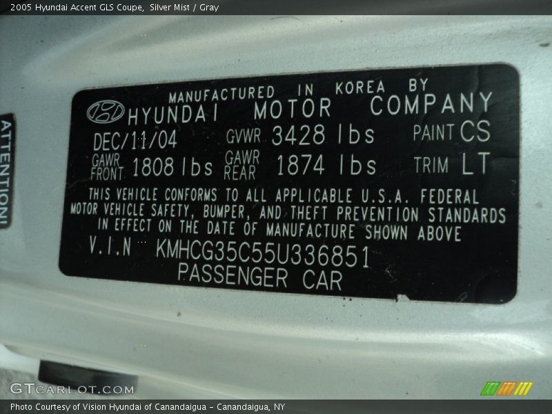 Silver Mist / Gray 2005 Hyundai Accent GLS Coupe