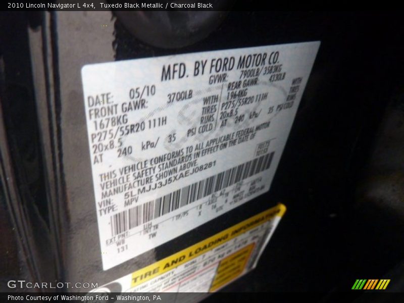 2010 Navigator L 4x4 Tuxedo Black Metallic Color Code UH