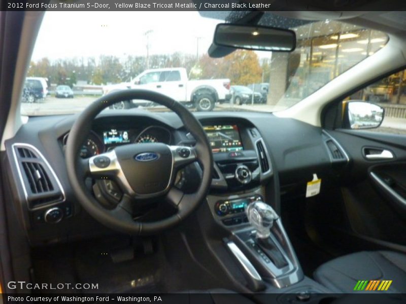 Yellow Blaze Tricoat Metallic / Charcoal Black Leather 2012 Ford Focus Titanium 5-Door