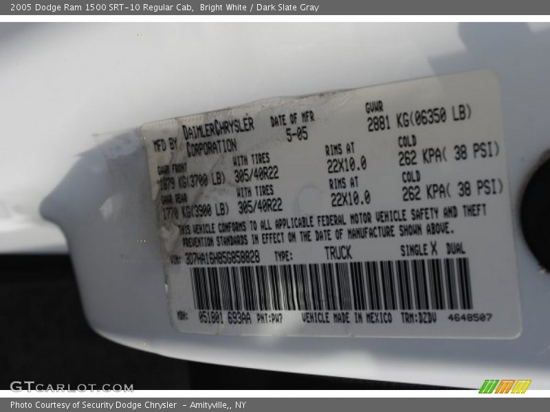 Bright White / Dark Slate Gray 2005 Dodge Ram 1500 SRT-10 Regular Cab