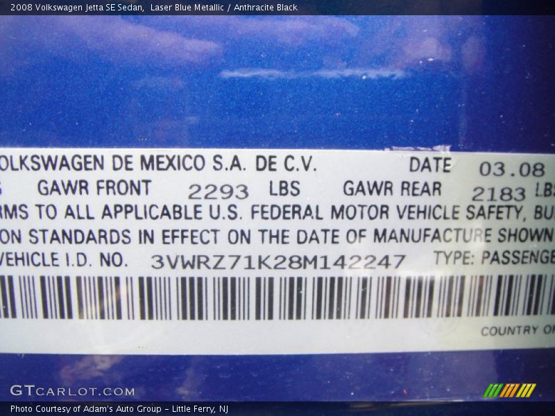 Laser Blue Metallic / Anthracite Black 2008 Volkswagen Jetta SE Sedan