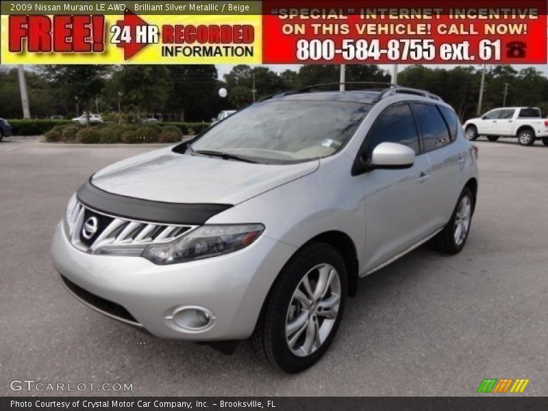 Brilliant Silver Metallic / Beige 2009 Nissan Murano LE AWD
