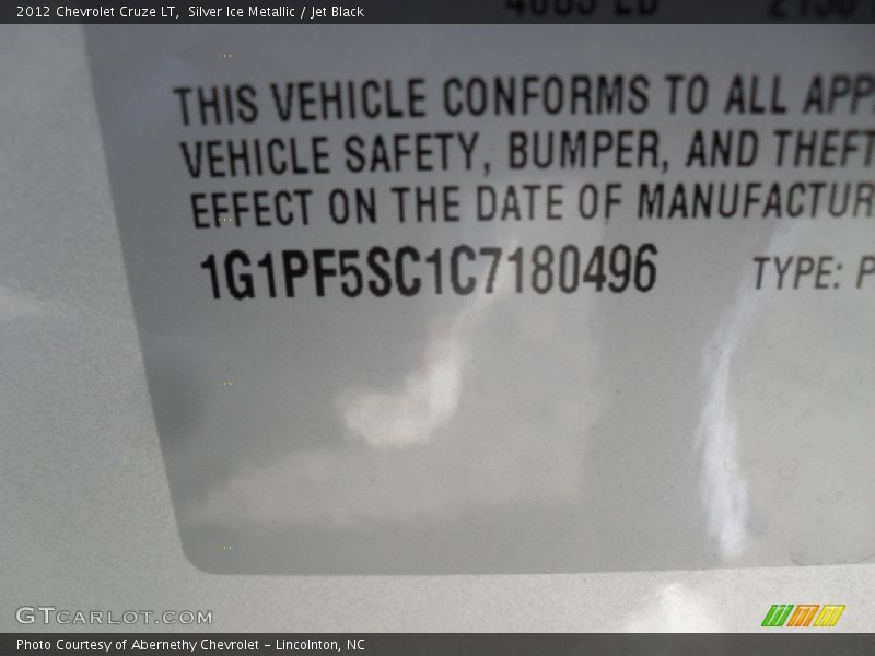 Silver Ice Metallic / Jet Black 2012 Chevrolet Cruze LT