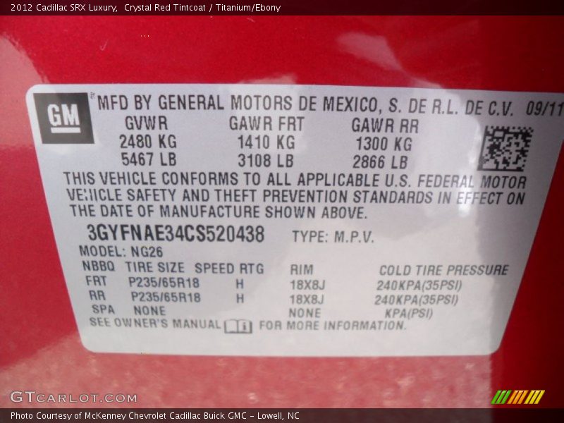 Crystal Red Tintcoat / Titanium/Ebony 2012 Cadillac SRX Luxury