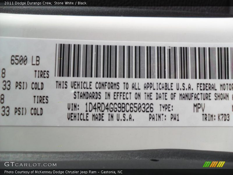 Stone White / Black 2011 Dodge Durango Crew