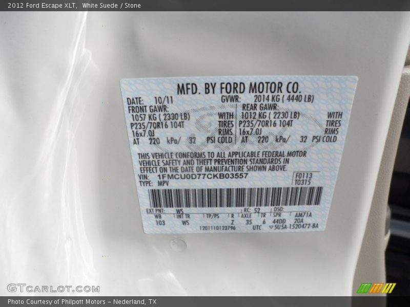White Suede / Stone 2012 Ford Escape XLT