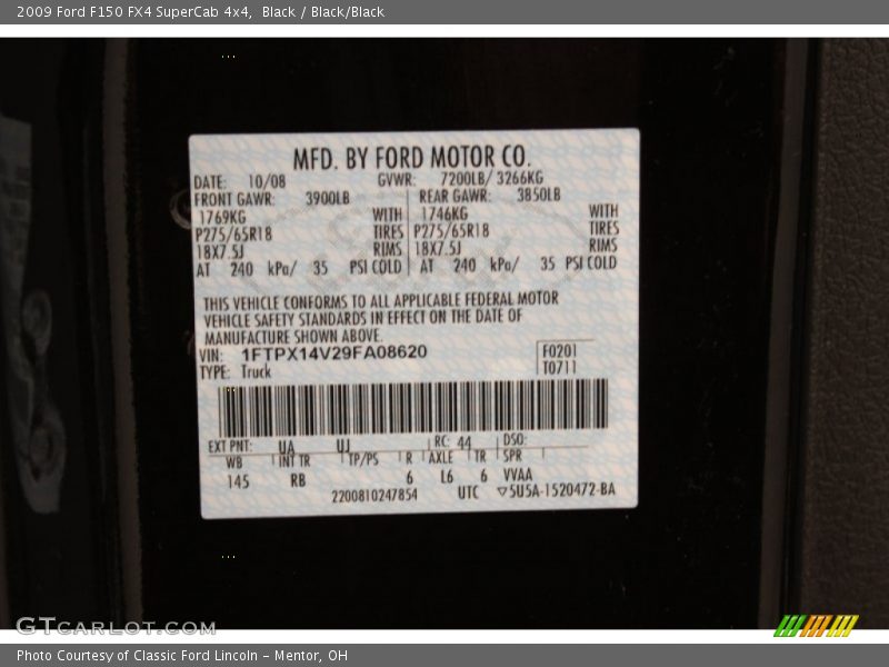 Black / Black/Black 2009 Ford F150 FX4 SuperCab 4x4