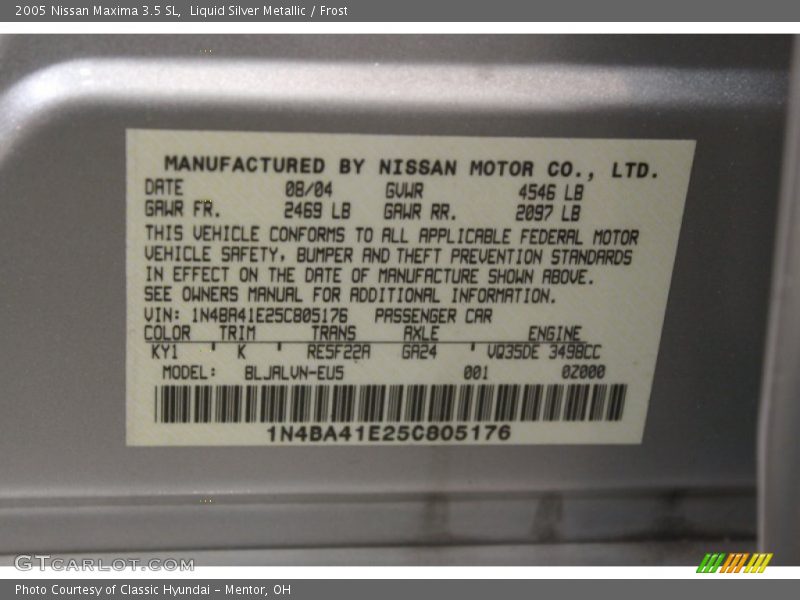 Liquid Silver Metallic / Frost 2005 Nissan Maxima 3.5 SL