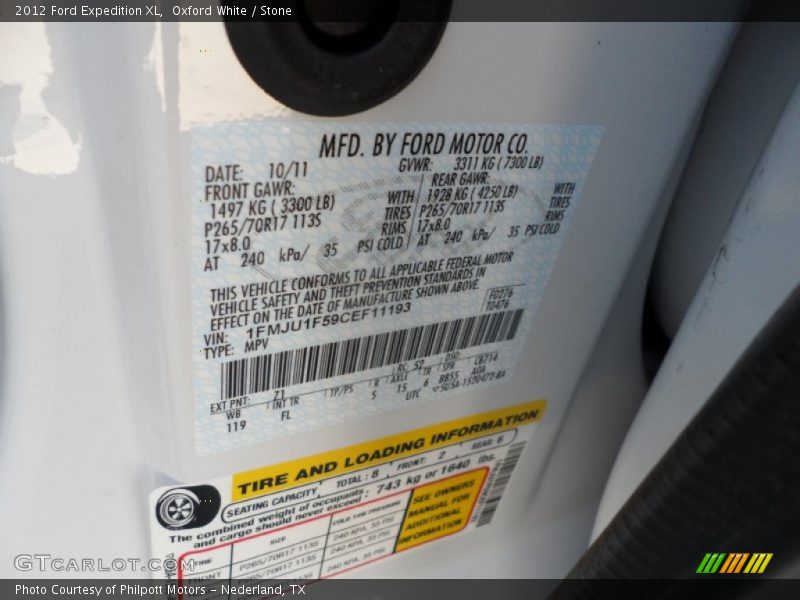 2012 Expedition XL Oxford White Color Code Z1
