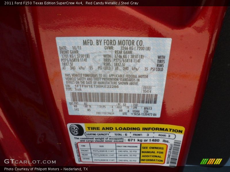 Red Candy Metallic / Steel Gray 2011 Ford F150 Texas Edition SuperCrew 4x4