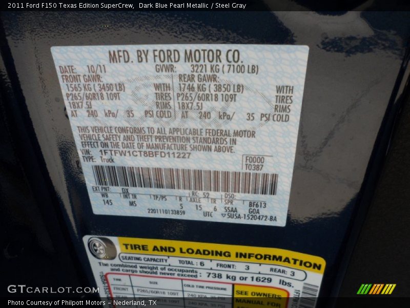 Dark Blue Pearl Metallic / Steel Gray 2011 Ford F150 Texas Edition SuperCrew
