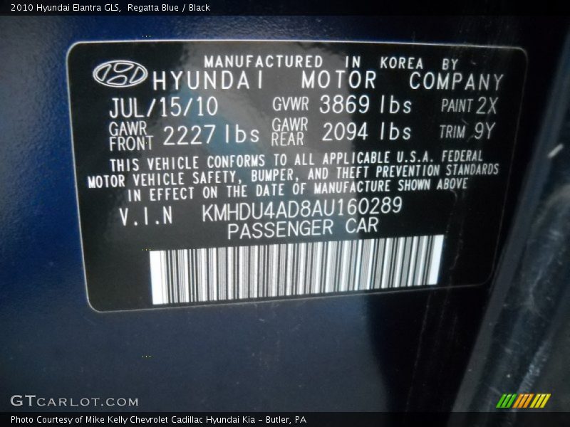 Regatta Blue / Black 2010 Hyundai Elantra GLS