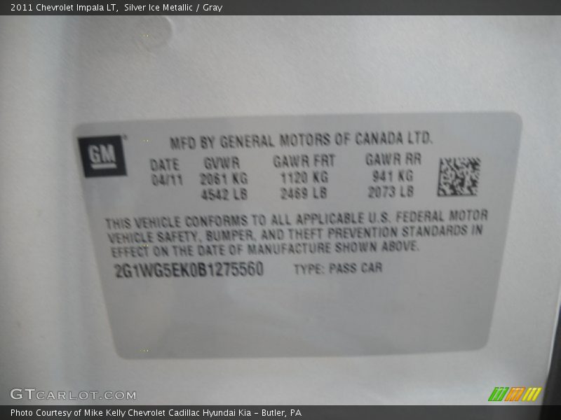 Silver Ice Metallic / Gray 2011 Chevrolet Impala LT