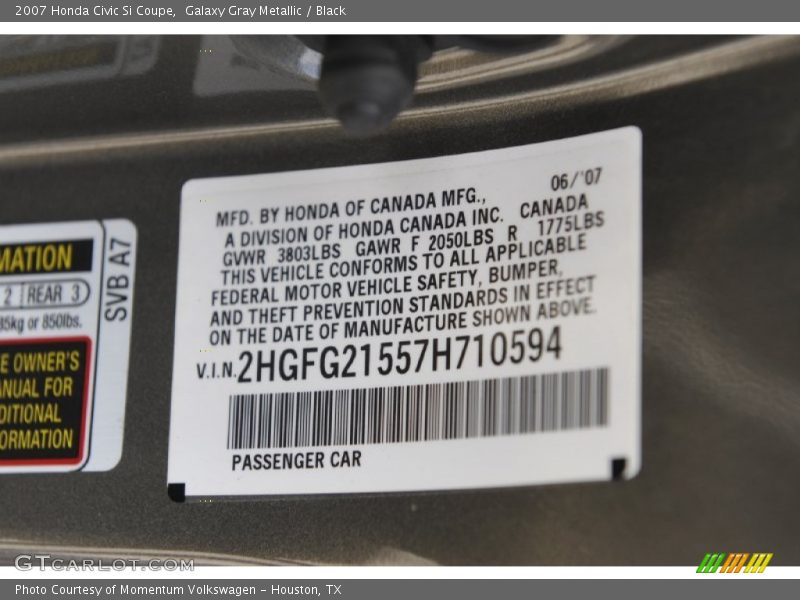 Galaxy Gray Metallic / Black 2007 Honda Civic Si Coupe