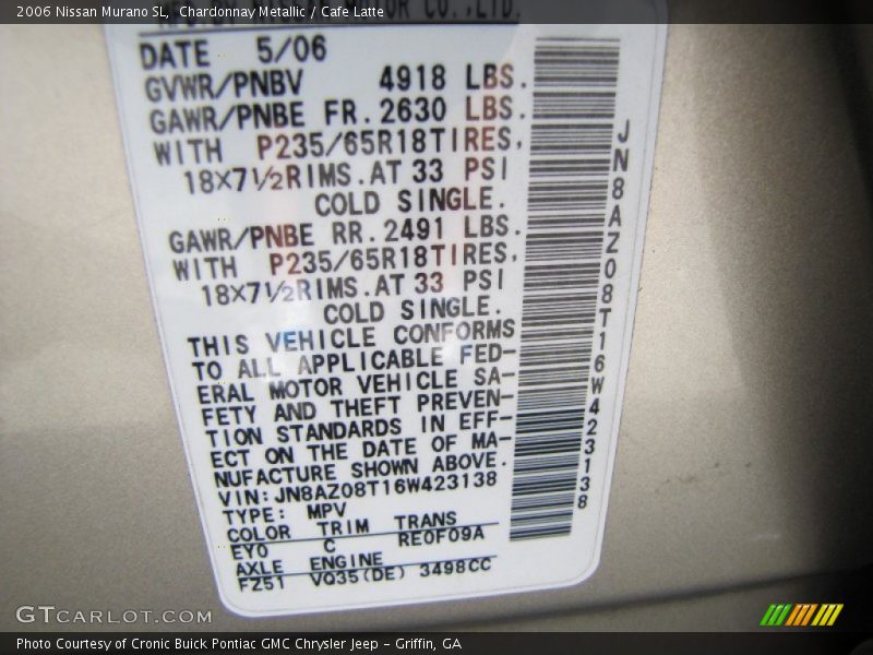 Chardonnay Metallic / Cafe Latte 2006 Nissan Murano SL