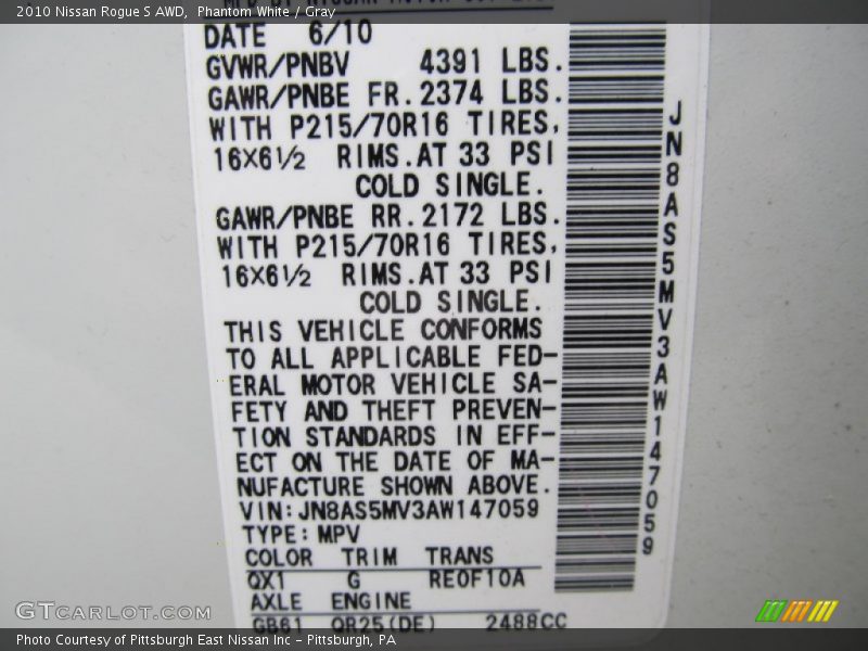 Phantom White / Gray 2010 Nissan Rogue S AWD