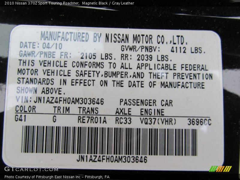 Magnetic Black / Gray Leather 2010 Nissan 370Z Sport Touring Roadster