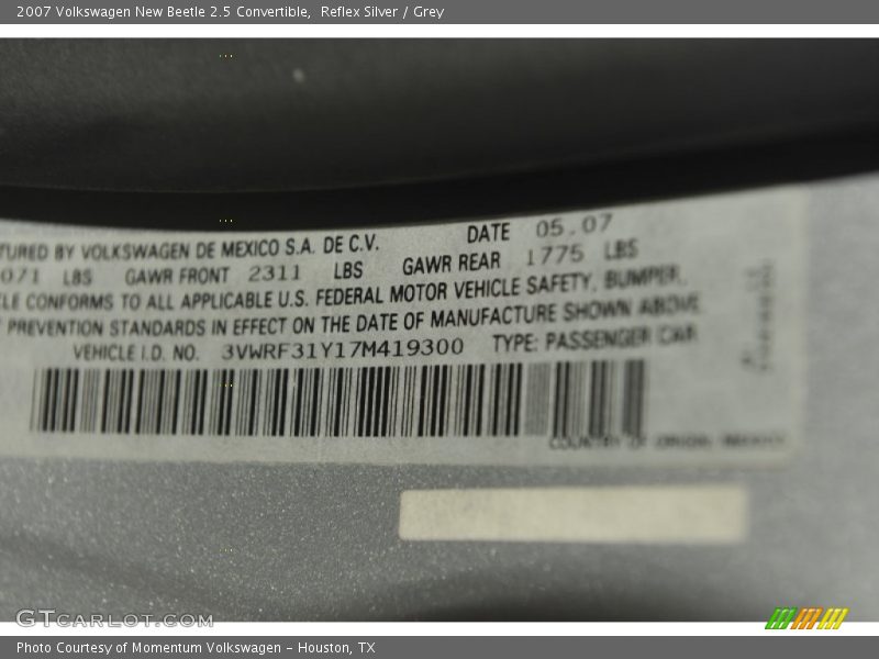 Reflex Silver / Grey 2007 Volkswagen New Beetle 2.5 Convertible