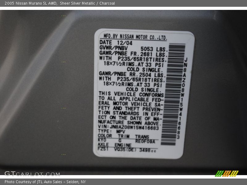 Sheer Silver Metallic / Charcoal 2005 Nissan Murano SL AWD