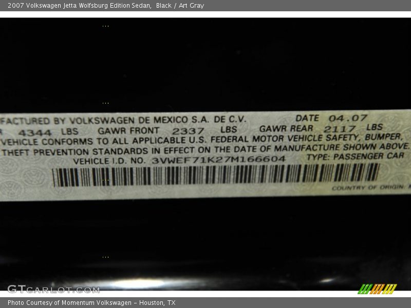 Black / Art Gray 2007 Volkswagen Jetta Wolfsburg Edition Sedan