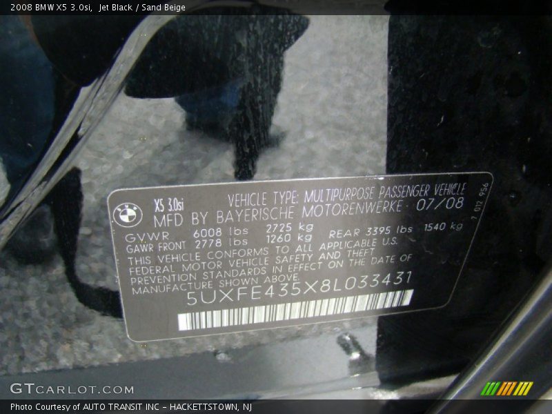 Jet Black / Sand Beige 2008 BMW X5 3.0si