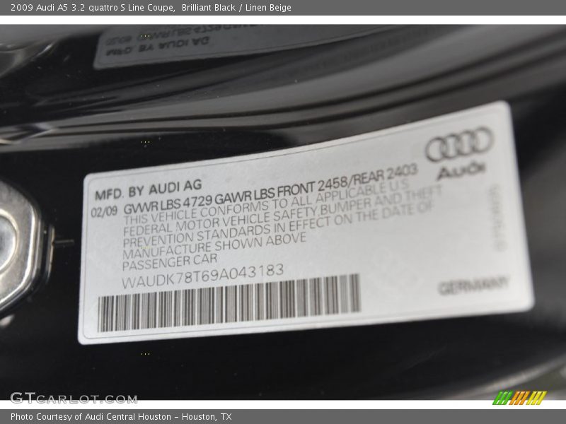 Brilliant Black / Linen Beige 2009 Audi A5 3.2 quattro S Line Coupe