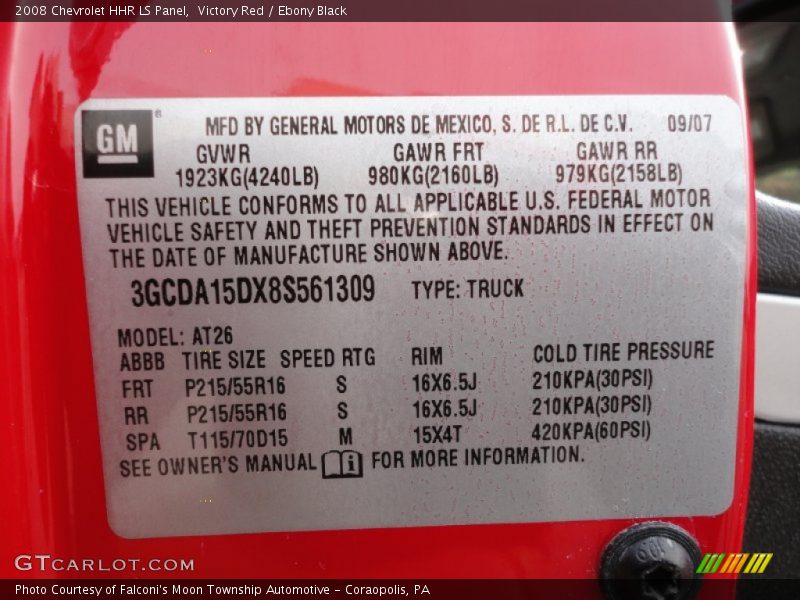 Info Tag of 2008 HHR LS Panel