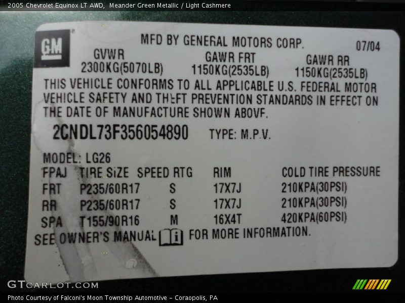 Meander Green Metallic / Light Cashmere 2005 Chevrolet Equinox LT AWD