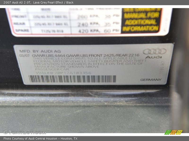 Lava Grey Pearl Effect / Black 2007 Audi A3 2.0T