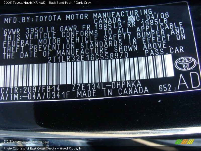 Black Sand Pearl / Dark Gray 2006 Toyota Matrix XR AWD