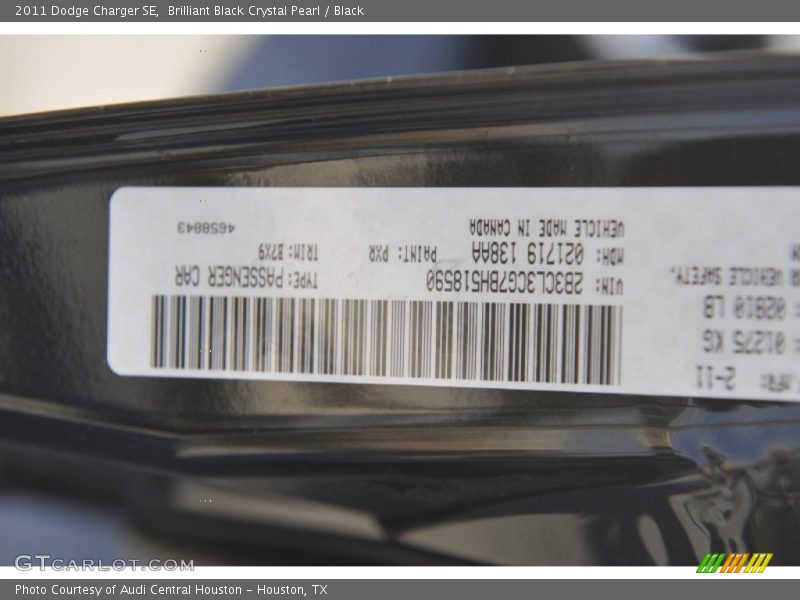 Brilliant Black Crystal Pearl / Black 2011 Dodge Charger SE