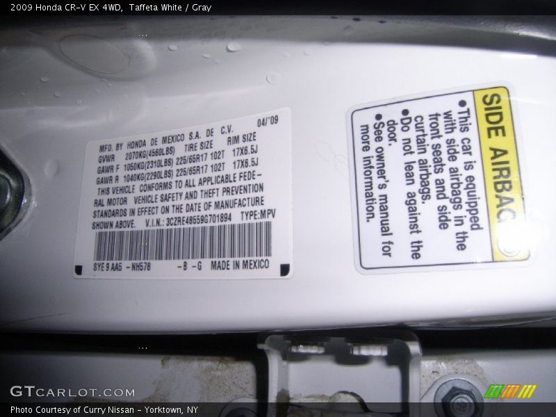 Info Tag of 2009 CR-V EX 4WD