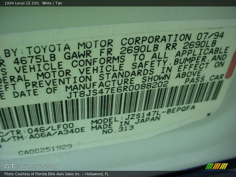 White / Tan 1994 Lexus GS 300