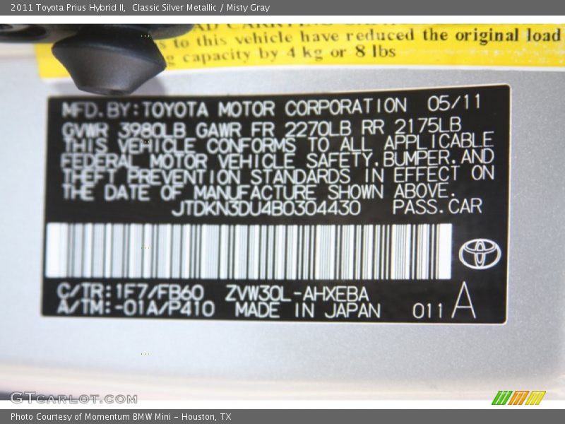 Classic Silver Metallic / Misty Gray 2011 Toyota Prius Hybrid II