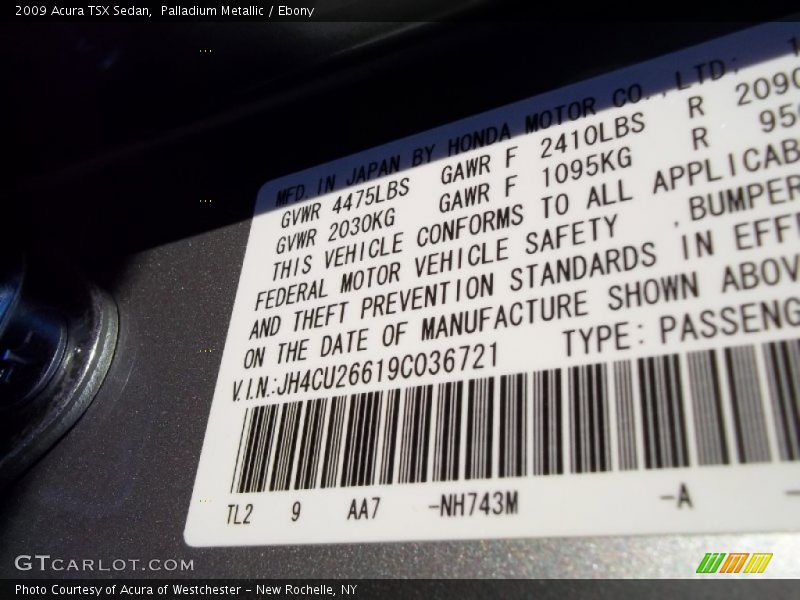 Palladium Metallic / Ebony 2009 Acura TSX Sedan