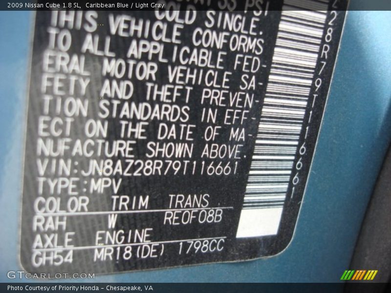 Caribbean Blue / Light Gray 2009 Nissan Cube 1.8 SL