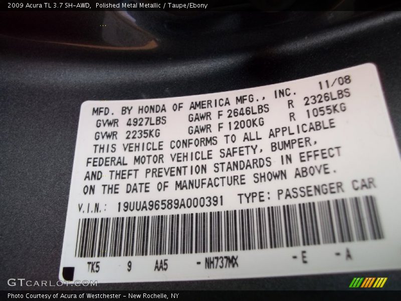 Polished Metal Metallic / Taupe/Ebony 2009 Acura TL 3.7 SH-AWD