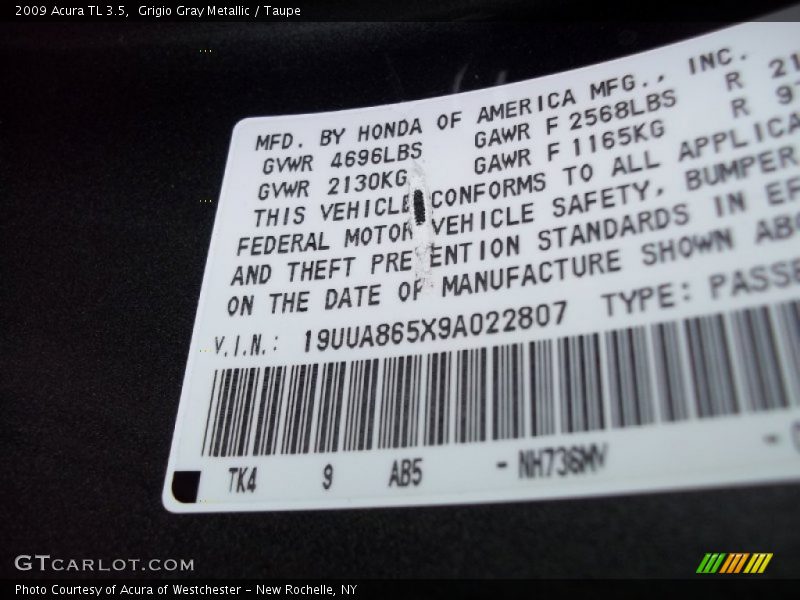 Grigio Gray Metallic / Taupe 2009 Acura TL 3.5