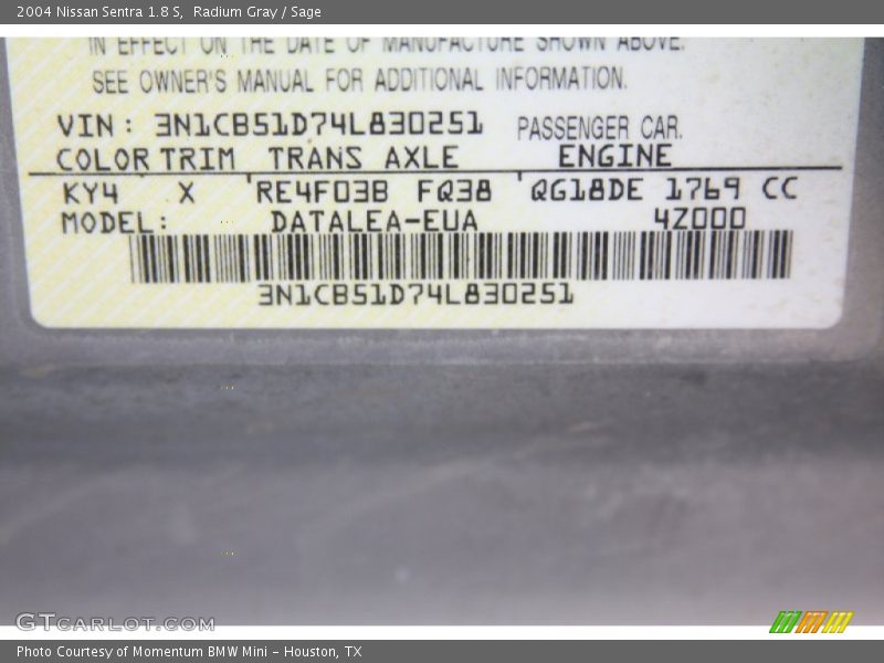 Radium Gray / Sage 2004 Nissan Sentra 1.8 S