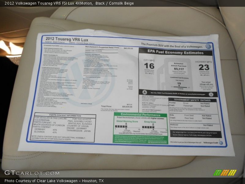  2012 Touareg VR6 FSI Lux 4XMotion Window Sticker