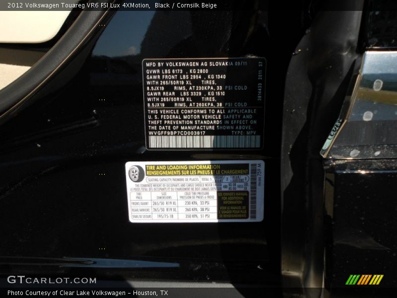 Black / Cornsilk Beige 2012 Volkswagen Touareg VR6 FSI Lux 4XMotion