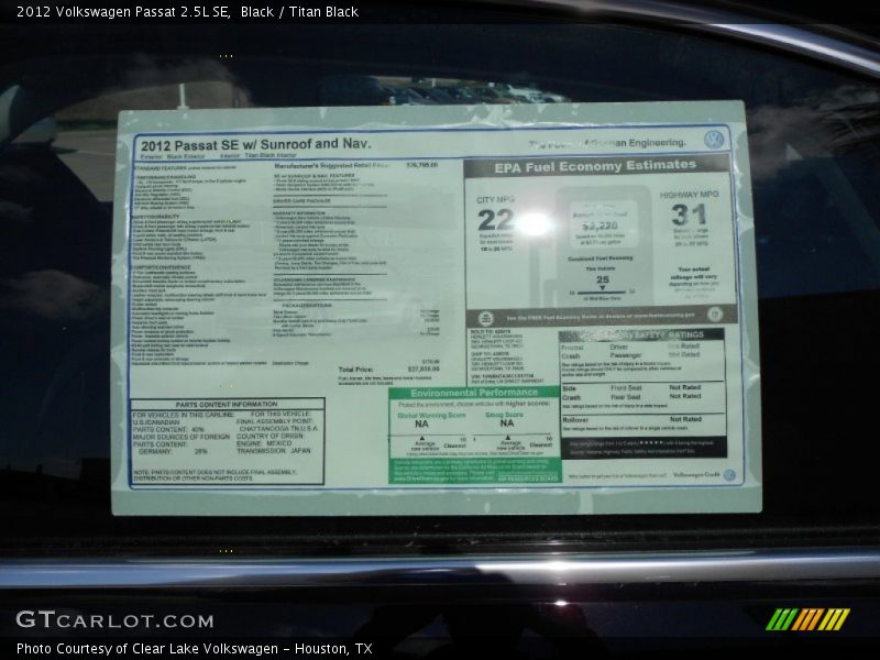  2012 Passat 2.5L SE Window Sticker