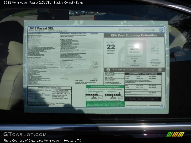  2012 Passat 2.5L SEL Window Sticker