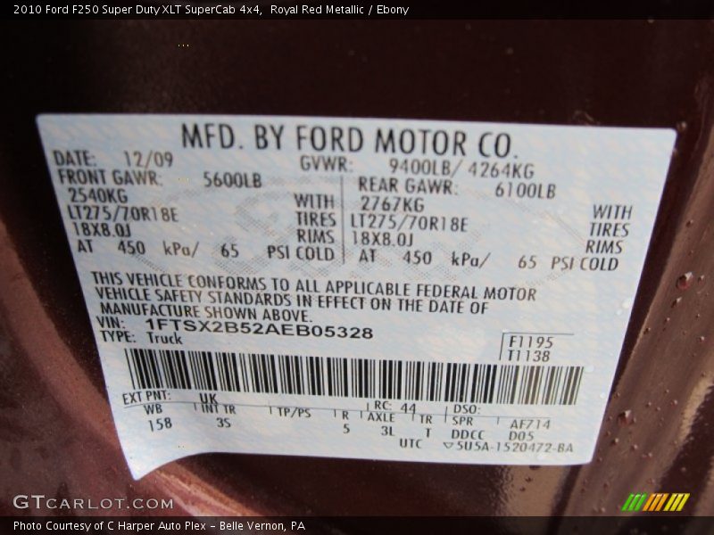 Royal Red Metallic / Ebony 2010 Ford F250 Super Duty XLT SuperCab 4x4