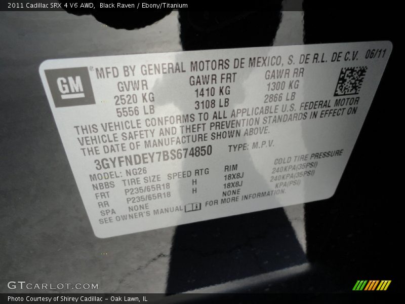 Black Raven / Ebony/Titanium 2011 Cadillac SRX 4 V6 AWD