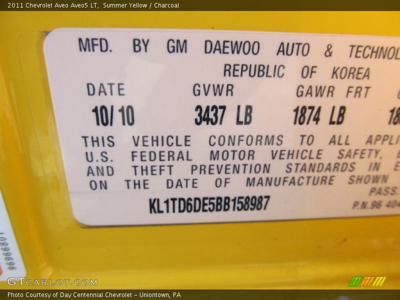 Summer Yellow / Charcoal 2011 Chevrolet Aveo Aveo5 LT