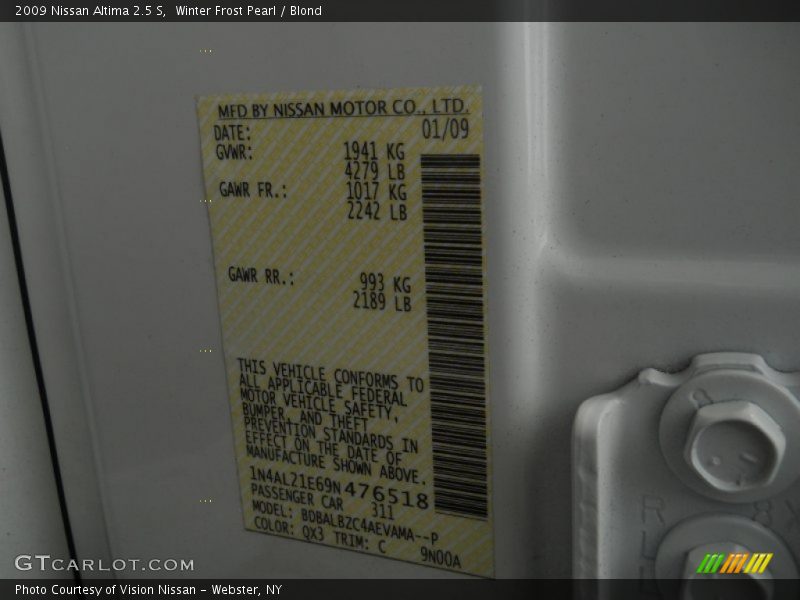 Winter Frost Pearl / Blond 2009 Nissan Altima 2.5 S